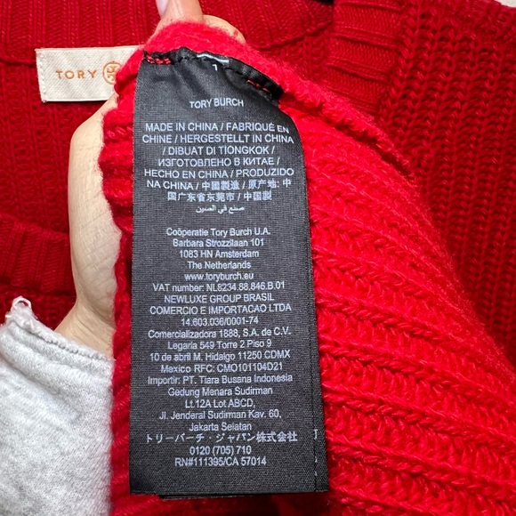Tory Burch Red Kennedy Shaker Stitch Sweater - Picture 5 of 7